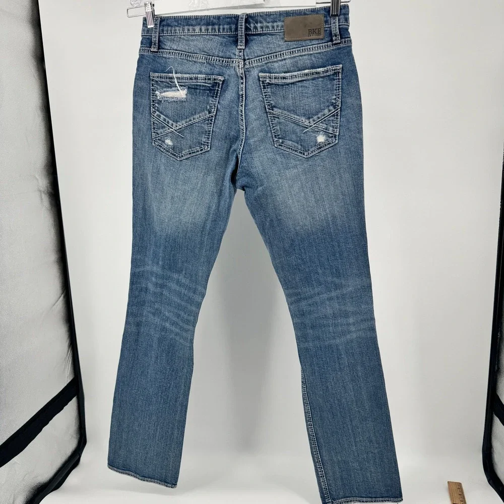 BKE Jake Straight Jeans Mens 33x34 Blue‎ Distressed Ripped Denim Stretch Pants